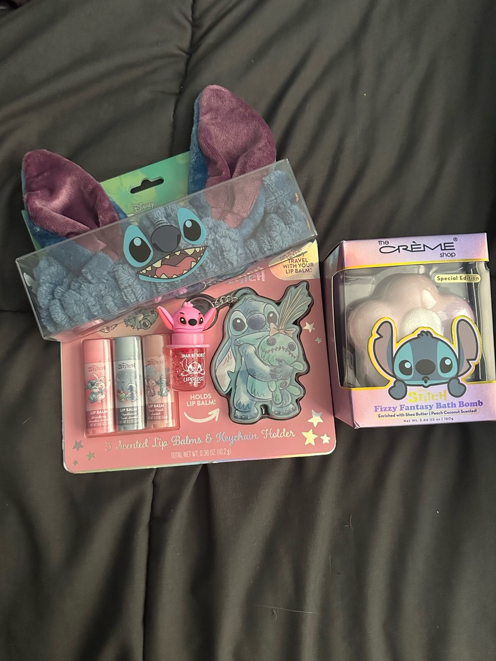 Disney Stitch Pink & Blue Kids Gift Set with Headband, Lip Balms, & Bath Bomb